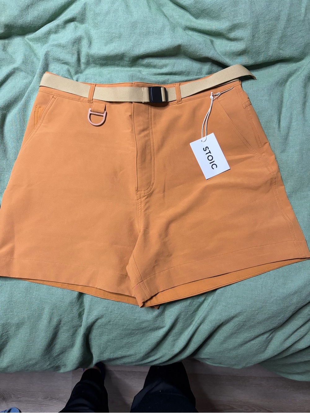 Women's Orange High-Rise Shorts with Belt
